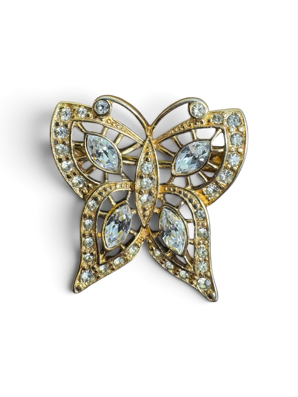 Monet Gold Plated with Clear Crystal Butterfly Brooch Pin